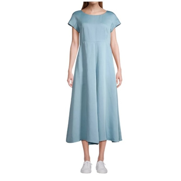 Maxmara Weekend NWT Ghiglia A-line Midi Dress Brushed Satin Linen Water Blue - Picture 2 of 16